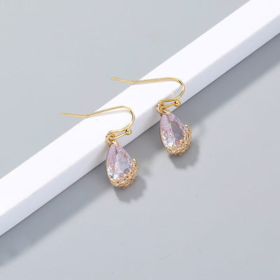 Crystal Zircon ear drop earrings, simple nature of the plum flower water drops short style earrings