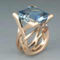 Square Blue Crystal Gold Ring