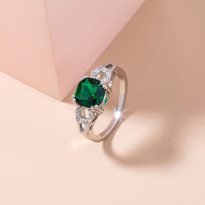 European and American new fashion retro emerald green zircon ring ins simple and fresh micro-inlaid copper ring female ring accessories