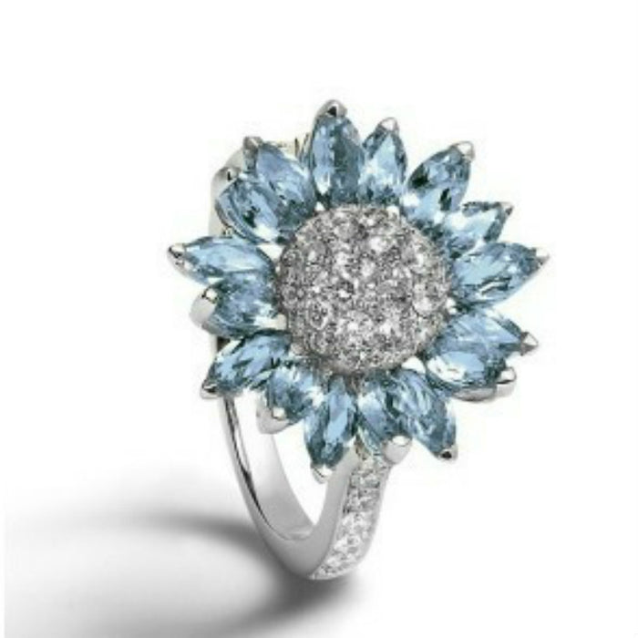 Blue Zircon Sunflower Ring