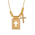 Zircon Cross Pendant Pearl Beaded Necklace