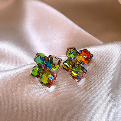 Colorful Square Crystal Stud Earrings