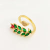 Affordable Luxury Fashion Copper-plated Gold Zircon Leaf Geometric Open Ring For Women 2