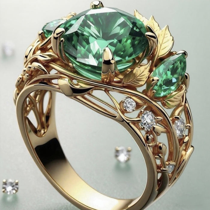 Emerald Floral Crystal Ring
