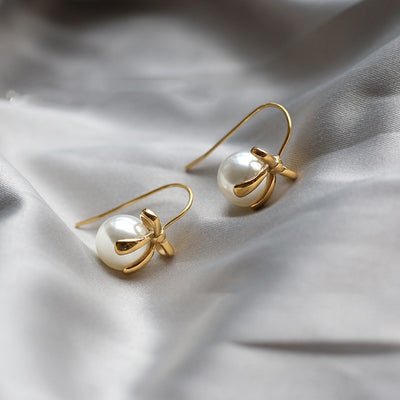 Bow Ribbon Ear Hook Earrings Pearl Earrings