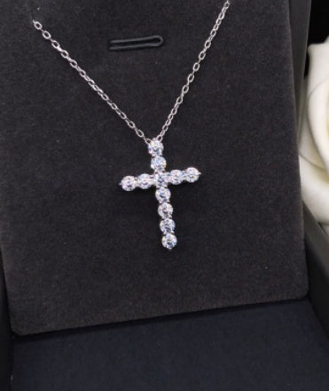 Silver Zircon Cross Necklace