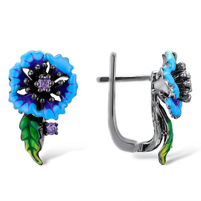 Blue cornflower earrings