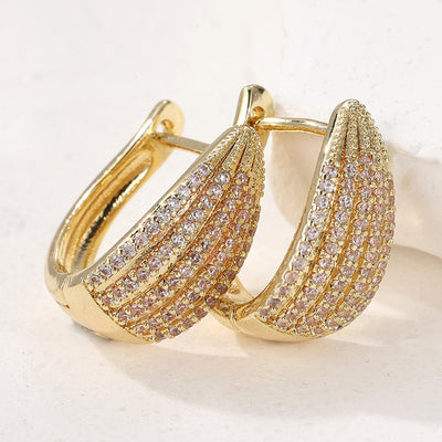 Elegant Pave Crystal Huggie Hoop Earrings Gold Tone Brass Women Wedding Party Fashion Jewelry Sparkling
