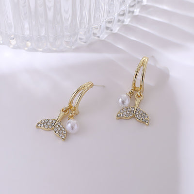 Women's Vintage Zircon Pearl Fishtail Earrings