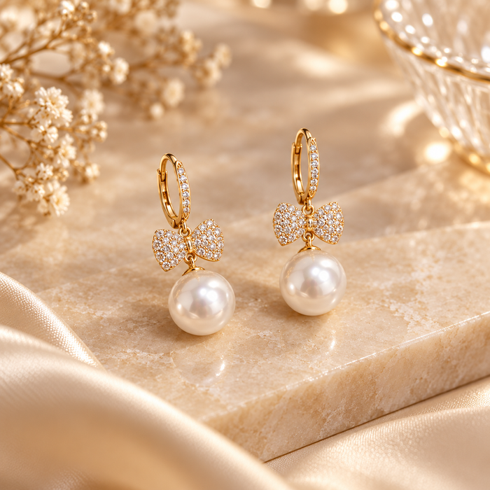 Pearl Bow Zircon Ear Hooks