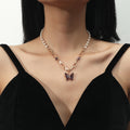 Zircon Butterfly Pendant Personalized Pearl Necklace
