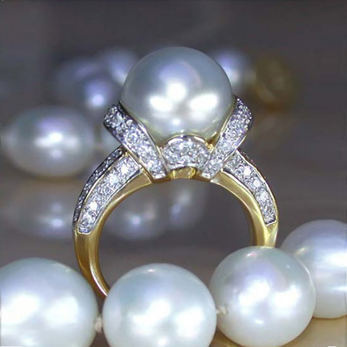 Elegant Temperament Zircon Pearl Gold-plated Ring Women