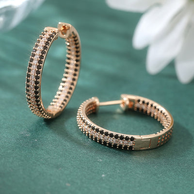 Elegant Black Crystal Hoop Earrings Gold Tone Brass Women Sparkling Huggie Party Daily Fashion Jewelry