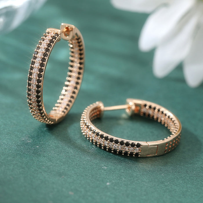 Elegant Black Crystal Hoop Earrings Gold Tone Brass Women Sparkling Huggie Party Daily Fashion Jewelry