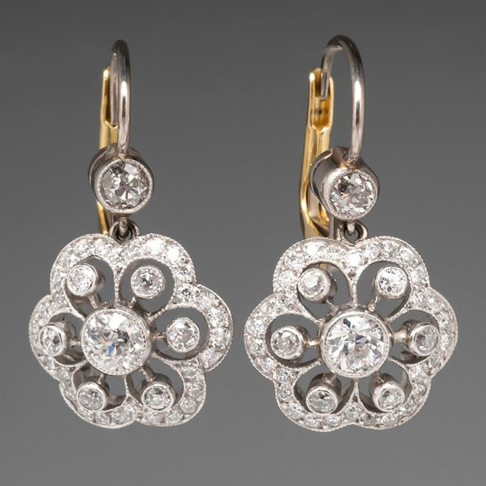 Two-Tone Floral Crystal Earrings