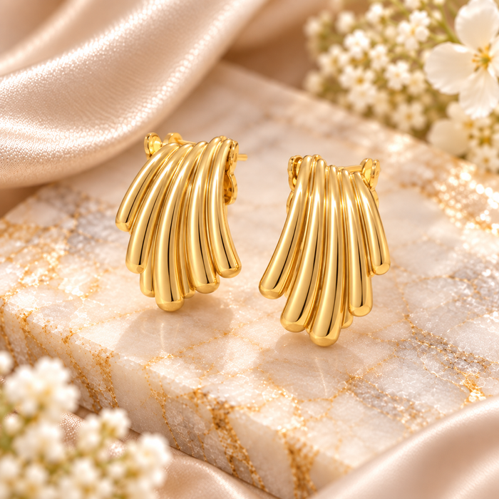 18K Gold Stainless Steel Cube Wave Earrings