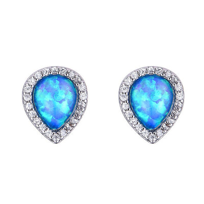 Drop Shape Blue Opal Earrings