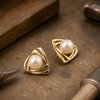 Triangular Pearl Stud Earrings 3