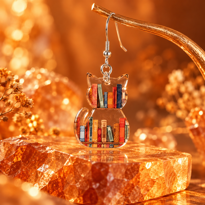 Colorful Cat Bookshelf Earrings