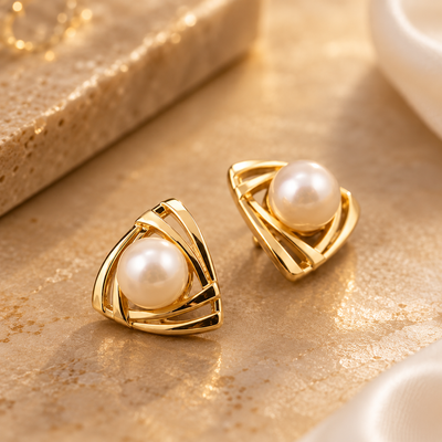 Triangular Pearl Stud Earrings