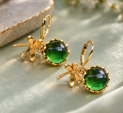 Vintage Dragonfly Moonstone Earrings