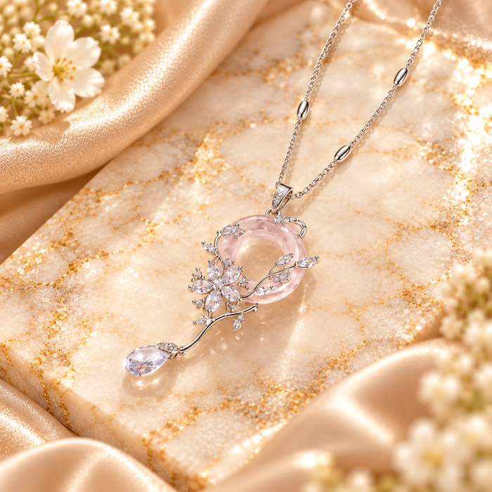 Zircon Flower Pendant Necklace