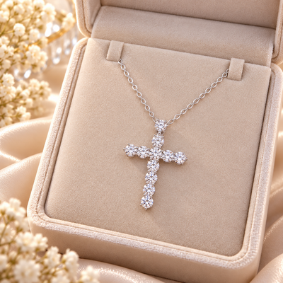 Silver Zircon Cross Necklace
