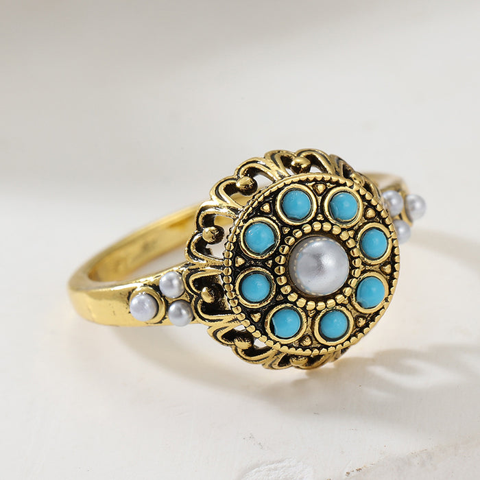 Boho Turquoise Pearl Ring
