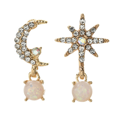 Asymmetric Star White Fire Opal Drop Earrings