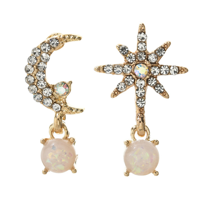 Asymmetric Star White Fire Opal Drop Earrings