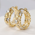 Vintage Two Tone Heart Link Hoop Earrings Brass Women Daily Party Fashion Jewelry Elegant Versatile