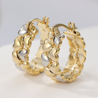 Vintage Two Tone Heart Link Hoop Earrings Brass Women Daily Party Fashion Jewelry Elegant Versatile