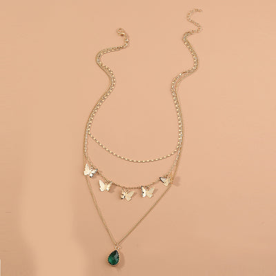 Butterfly Zircon multi-layer pendant necklace