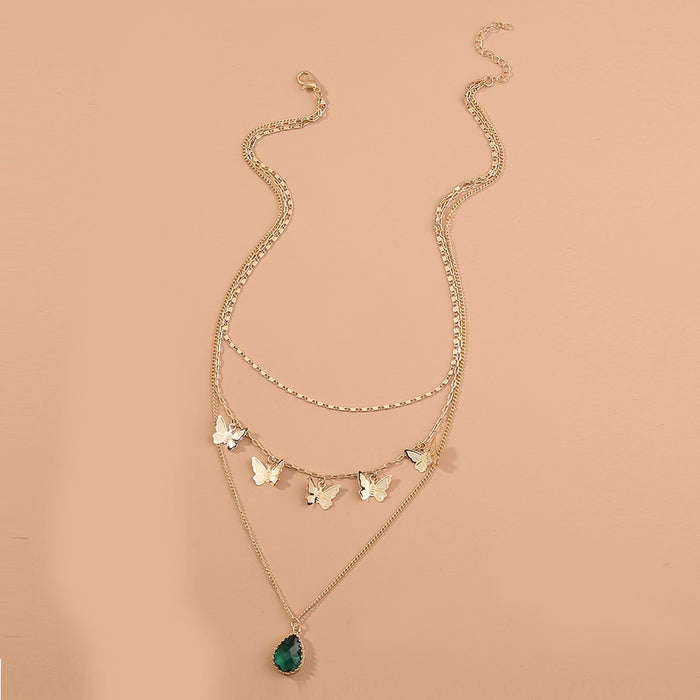Butterfly Zircon multi-layer pendant necklace