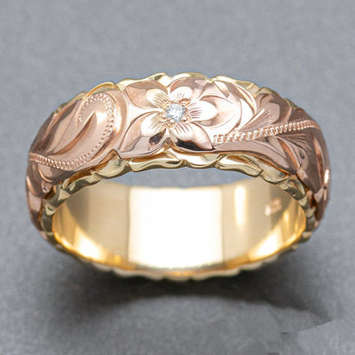 Two-Tone Carved Rose Ring