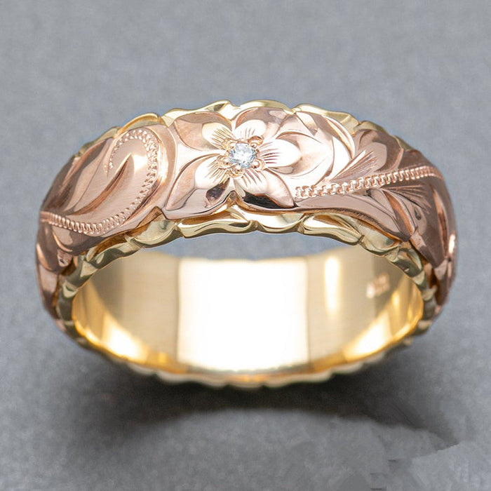 Two-Tone Carved Rose Ring