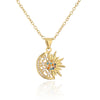 Copper Gold Zircon Sun Moon Star Pendant Necklace Creative Clavicle Chain 1