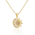 Copper Gold Zircon Sun Moon Star Pendant Necklace Creative Clavicle Chain