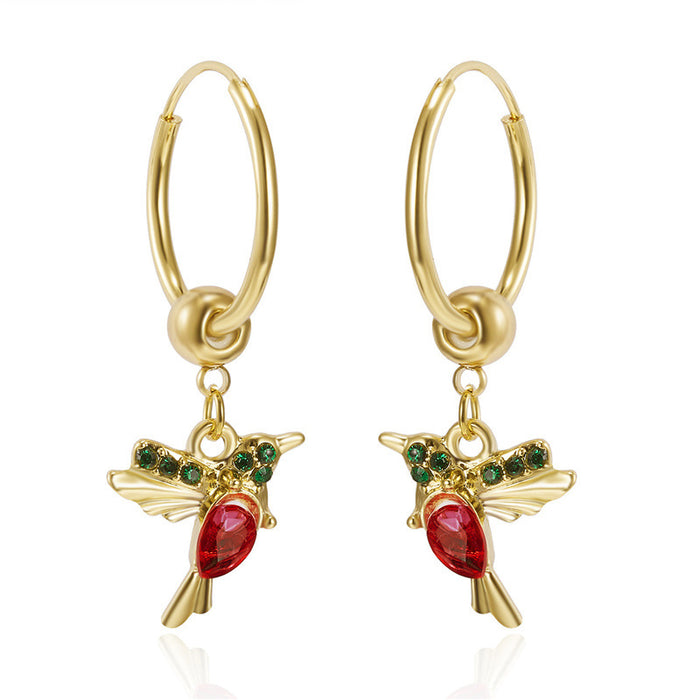 Red Blue Hummingbird Earrings