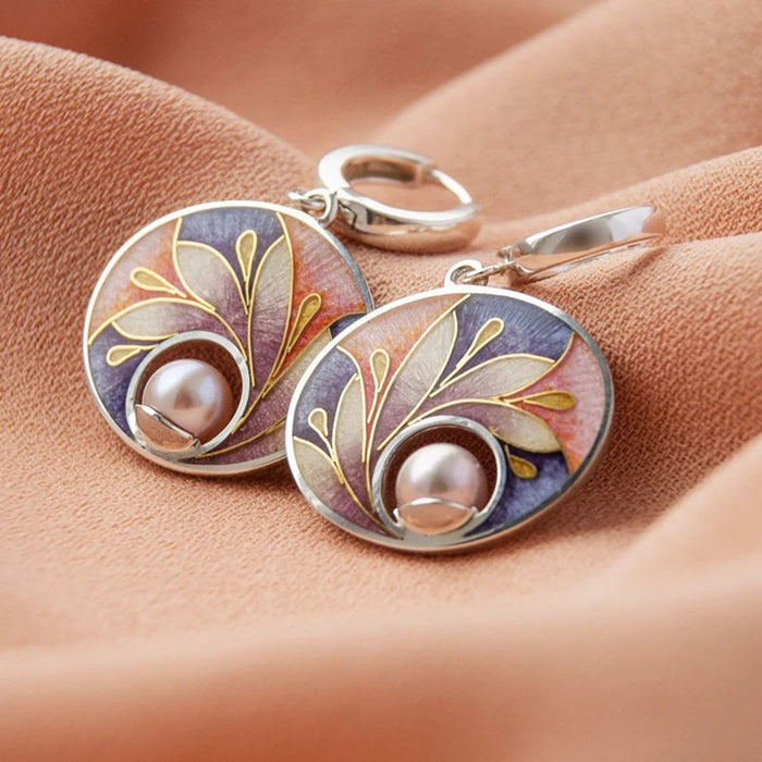 Flower Pearl Enamel Earrings