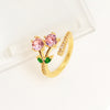 Affordable Luxury Fashion Copper-plated Gold Zircon Leaf Geometric Open Ring For Women 1