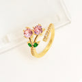 Affordable Luxury Fashion Copper-plated Gold Zircon Leaf Geometric Open Ring For Women