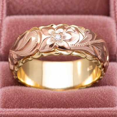 Two-Tone Carved Rose Ring